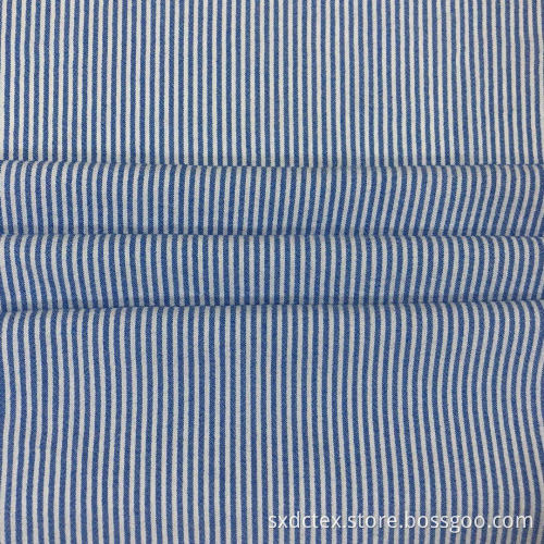 T/R/N Blue White Chambray Stripe Crepe Fabric